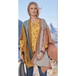 Sundance Knit Ruana Wrap Poncho Womens M-L Multicolor Colorblock Open Lagenlook